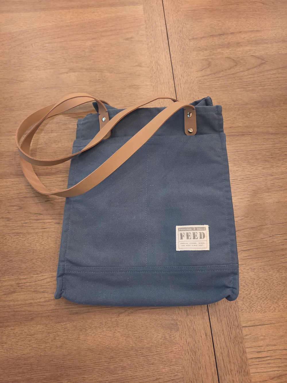 FEED Market Blue Canvas Tote Bag With Leather Straps